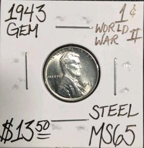 1943 MS65 Gem World War II Steel Wheat Cent