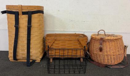 (3) Wicors Baskets And (1) Metal Basket