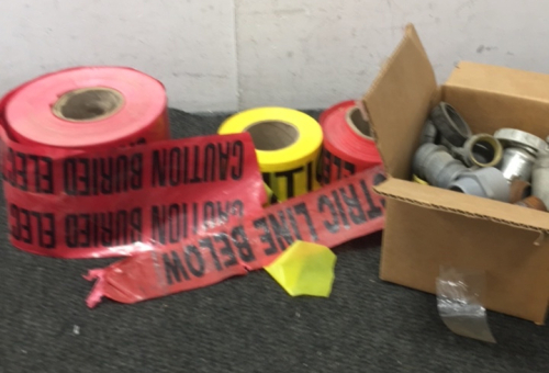 (3) Large Rolls Of Caution Tape (1) Box Conduit Tubing