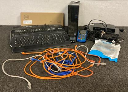 Dell OptiPlex 3080 Desktop Computer, Various Keyboards, Chase Card Payment System, LAN Cables And Other Miscellaneous Cords