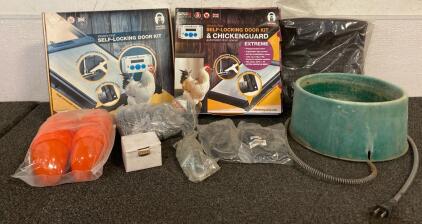 (2) Self Locking Door Kits & Chickenguard Automated Door Opener, Heated Water Bowl, And More