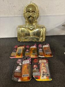 Star Wars C3P0 Actuon Figure Storage Case - Star Wars Episode I Actuon Figures In Original Packaging - Packaging Is In Poor, Bent, Faded Shape - Anakin Skywalker Figure - Qui-Gon Jinn - Darth Sidious - Senator Palpatine - Darth Maul
