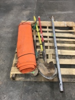 Pallet of (3) Shovels (1) Pipe Bender (2) Electrical grounding Pads