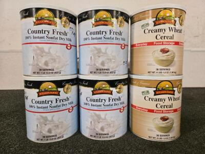(4) 1 LB Cans Of Dry Milk, (2) 4 LB Cans of Creamy Wheat Cereal