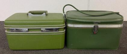 (1) Vintage Sears Featherlite Train Case And (1) Vintage Courier Hard-Shell Travel Or Makeup Case