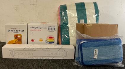 (6) Pcs Oversized Beach Towels, Rolling Pin & (3) Dough Rolling Mats, Snack Box Set, Bona Mop Mats & More