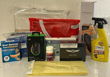 Razer Basilisk Gaming Mouse, Heated Desk Pad, Mens Boxers (XL), Mens Flannel (M), Laundry Basket, Car Phone Mount & More