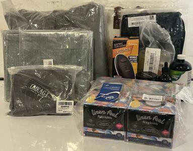 Fuzzy Grey Throw Blanket, (4) Pillow Covers (18&rdquo;x18), Laundry Basket, Women&rsquo;s Exercise Jacket (XL) & Leggings (L) & More