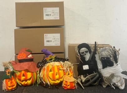 (3) Sets Of 4 Halloween Light Up Pumpkin Decorations & (2) Pcs Light Up Swinging Ghouls Decoration