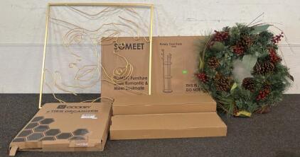 BRAND NEW PRODUCTS!! Including (1) Someet Rotary Coat Rack, (1) Deco De Ville 26X 26&rdquo; Wall Art, (1) Cabinet Organizer, And So Much More!!