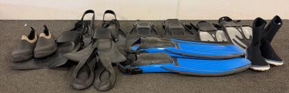Water Fun!! Including (5) Sets Of Various Suba Diving Fins And (3) Pairs Of Water Shoe