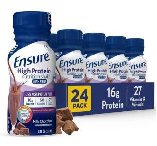 Ensure High Protein Milk Chocolate Nutrition Shake with Fiber, Ready to Drink, 16g Protein and 27 Vitamins and Minerals, 8 fl oz, 24 Pack