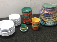 Large Lot Of Plates, Bowls And Dipping Sauce Cups
