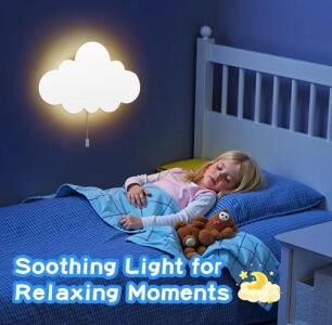 [4] Cloud Light - 2 Per Box Battery-Powered Wall Lamp for Nursery, Kids Bedroom & Baby Room, 3000K Warm Night Light with Pull-String Switch, Cordless 3.7V, Lightweight 33x20cm