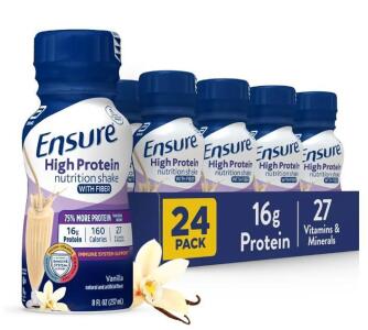 Ensure High Protein Vanilla Nutrition Shake with Fiber, Ready to Drink, 16g Protein and 27 Vitamins and Minerals, 8 fl oz, 24 Pack