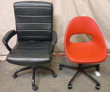 IKEA ELDBERGET/MALSK&Auml;R Swivel Chair With a Red Pynten Seat, 31"x20"x20" Merrick Lane Contemporary High-Back Black Faux Leather Home Office Chair. 38"x24"x23"