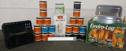 A Various Selection Of Home Accessories Including An Electronic Keypad Lock, Enviro Log Set Of (6), (21) Paint Samples & More