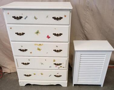 White 5 Drawer Wooden Dresser 42"x28"x18" White Wooden Clothes Hamper/Toy Box
