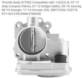 Throttle Body 677002 Compatible with 1.8/2/2.4L 07-17 Jeep Compass Patriot, 07-12 Dodge Caliber, 09-18 Journey, 08-14 Avenger, 11-14 Chrysler 200, 4891735AC S20176 977-025 ETB10008 ETB0040