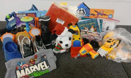 Please Inspect - Variety Of Children's Toys Including, (2) Toy Guns, Shoes, Books, & More.