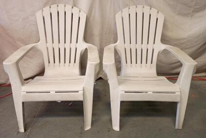 (2) Adams RealComfort White Resin Adirondack Outdoor Patio Chair. 37"X 30"X 32"