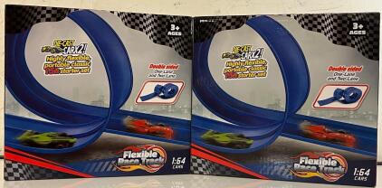 (2) 15 Ft Flexible Race Car Track W/ Cars For Kids