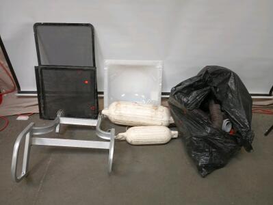 RV Skylight 21 1/4" Square, (3) Window Screens 19" Square, One Screen 19" x 34", Boat Bumpers, Ladder, Sewer Pipe