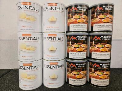 (6) Cans of Freeze Dried Spaghetti w/Meat Sauce, (3) Cans of Butter Powder, (3) Cans of Margarine Powder