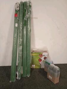 (4) 25 Count 4' Sturdy Vynil Wrapped Metal Garden Plant Stakes, 10 Lbs. Coir Growing Medium, (2) 36 Count 3" Square Germination Pots With Lids