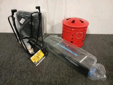 (2) Top Peak Super Tourist DX Aluminum Rear Bicycle Rack, HP Laser Jet W9037MC Black Toner Cartridge, 1" x 30' Cord Protector, Decorative Red Bucket With Battery Powered LED Lights, And More