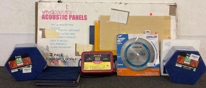 (1) OSHLUN 14&rdquo; Diameter 80 Teeth TCG Saw Blade, (1) Parmak Mark 8 Low Impedance Electric Fence Charger, (1) Box Of Unidcoustics Acoustic Panels, And So Much More!!