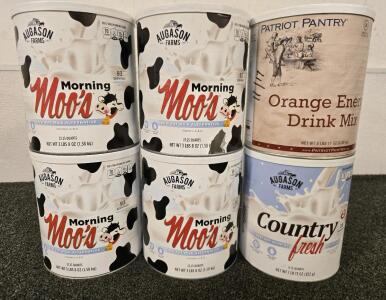 (5) Cans of Dried Milk, (1) Can of Orange Energy Drink Mix