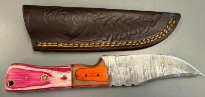 8&rdquo;Damascus Steel Hunting Knife W/ Sheath