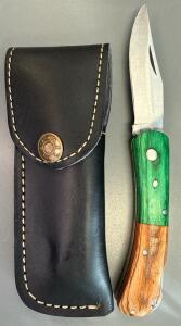 7&rdquo; Custom Wood Handle Pocket Knife W/ Sheath
