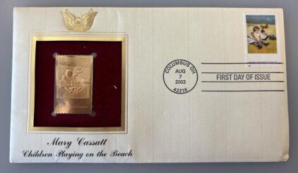 "Children Playing on the Beach" By Mary Cassatt 22-Karat Gold Replica Postage Stamp