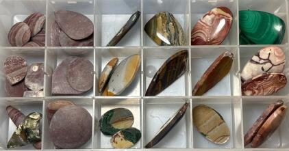 Collection Of Cabochons, Tiger Iron, Malachite, Jasper, And Wonderstone