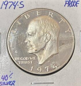 1974-S Eisenhower Dollar Coin 40% Silver