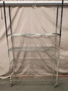 Four-Tier Metal Shelving Unit on Casters. 69"x48"x19"