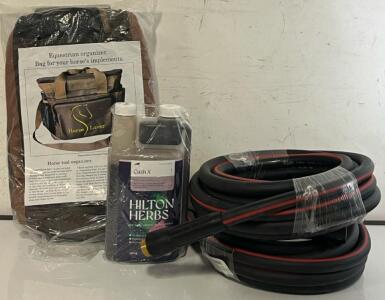 Hilton Herbs Cush X 1L Bottle, Horse Tack Organizer Bag & (2) 25Ft x 5/8In Garden Hoses