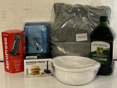 Grey Fuzzy Throw Blanket, Extra Virgin Olive Oil, AeroPress, Burger Press, Bona Mop Cleaning Pads & More