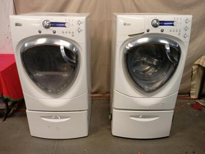 GE Profile Smart Gas Dryer And GE Profile Front Loading Washing Machine With Pedestals