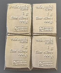 (4) Valcambi Suisse 1G 999.0 Fine Silver Bars