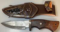 Damascus Steel Hunting Knife: Custom Wood Handle, Leather Sheath
