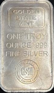 Golden State Mint 1 oz .999 Fine Silver Bar