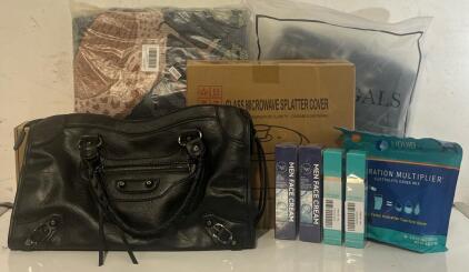 Women&rsquo;s Faux Leather Hand Bag, Womens Jeans (2XL), Boho Throw Blanket, Glass Microwave Splatter Cover, Music & Tablet Stand & More