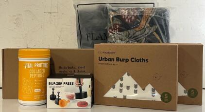 Boho Throw Blanket, (10) Pcs Baby Burp Cloths, Women&rsquo;s Jeans (2XL), Music & Tablet Stand & More