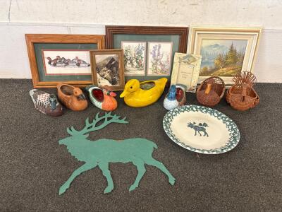 Wildlife Framed Pictures - Ducks - Elk Decoration - Moose Plate - Hat