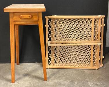 Wooden End Table 13 1/2&rdquo;x 13 1/2&rdquo;x 28&rdquo;, (2) Extendable Baby/Pet Gates 23&rdquo;x 1 1/2&rdquo;x 23&rdquo;