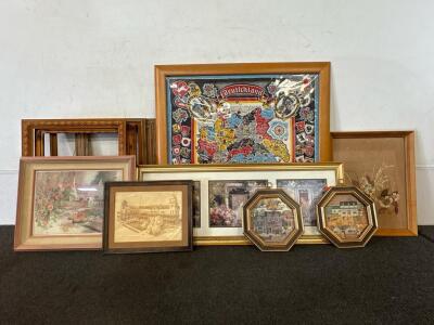 Vintage Wooden Frames - Germany Map - Victorian Pictures - Framed Flowers