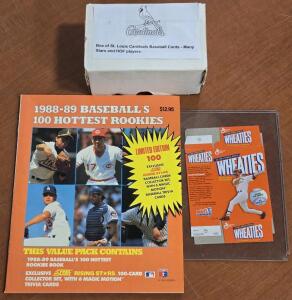 Box of St. Louis Cardinals MLB Cards, Vintage Hottest Rookies MLB Magazine & Mini Wheaties Box